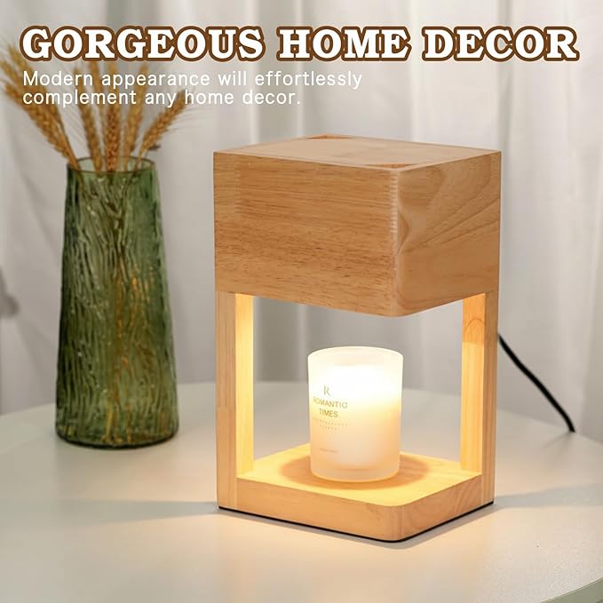 Candle Warmer Lamp Wood with Timer, Dimmable Electric Candle Lamp Warmer for Jar Candles, 2 * 35 Watt Bulb, Birthday Gifts for Women Mom, Decorative Wooden Candle Lamp for Bedroom Home Decor