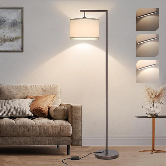 Fully Dimmable Floor Lamp Brown, Arc Floor Lamp for Bedroom with Adjustable Hanging Shade & Foot Switch, Modern Standing Lamp Corner Light Reading Lamp for Living Room, Office, LED Bulb Included