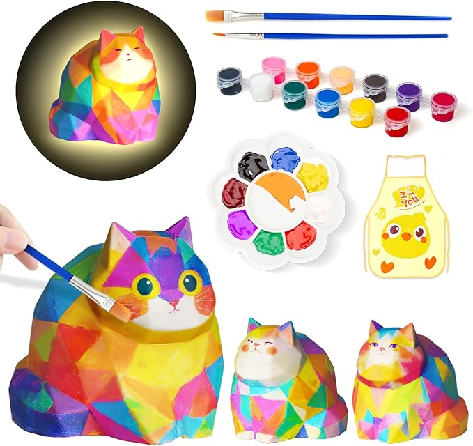 Paint Your Own Cat Lamp Kit, Arts and Crafts for Kids Ages 8-12, Arts and Crafts for Kids 4-6, DIY Fat Cat Night Light Gifts for Girls, Art Supplies for Teens Girls Boys Birthday Ages 3 4 5 6 7 8 9+