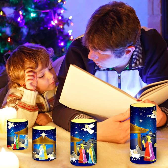 Tiamon Christmas Nativity Scene Candles LED Religious Theme Flameless Candles Battery Operated LED Warm Light Flickering Pillar for Xmas Holiday Table Decorations(Vivid)
