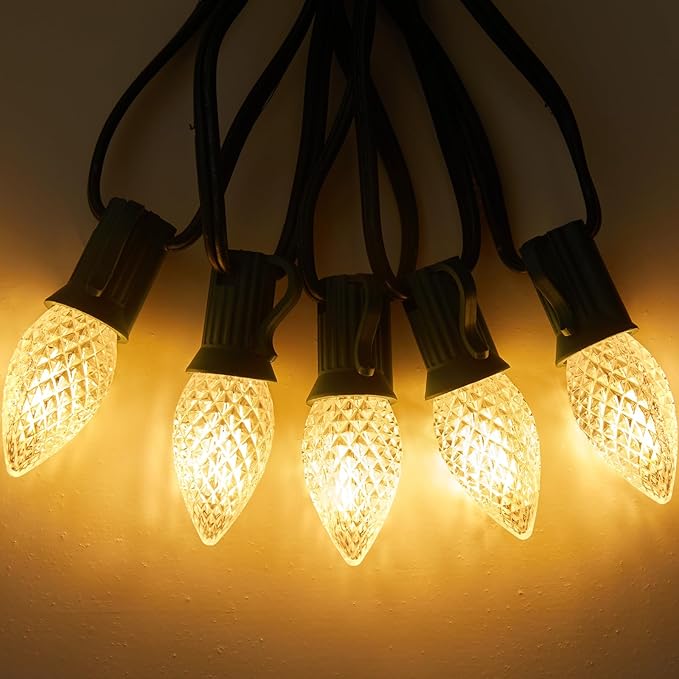 50 Pack C7 LED Christmas Lights Bulbs, Shatterproof Replacement for String Lights, E12 Candelabra Base, Commercial Grade Dimmable Holiday Bulbs, Warm White