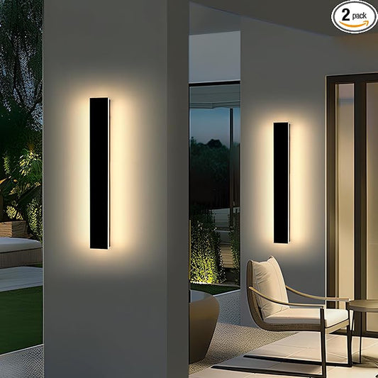 Mikeru 23.6" 2Pack Outdoor Wall Sconce 3000K Warm White - IP65 Waterproof Black Exterior Light, Hardwired Wall Mounted Fixture for Porch, Patio & Entryway | Non-Dimmable Weatherproof Design