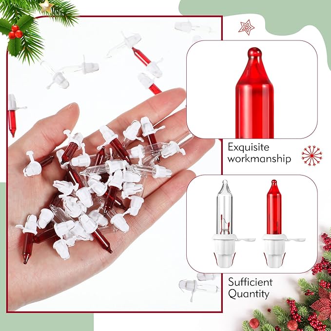 Mudder 60 Count Christmas Tree Replacement Light Bulbs 2.5v 0.425 Watt Replacement Bulb Mini Incandescent Wire String Lights Decoration for Prelit Xmas Tree(White Base with Red White Bulbs)