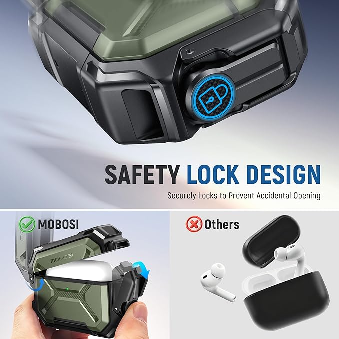 MOBOSI for AirPods Pro 3 Case [IP68 Waterproof Case for iPods Pro 3&Compatible with MagSafe] Military Grade Protective Earpods Pro3 Cover with Secure Lock, Keychain & Phone Stand (2025),Green