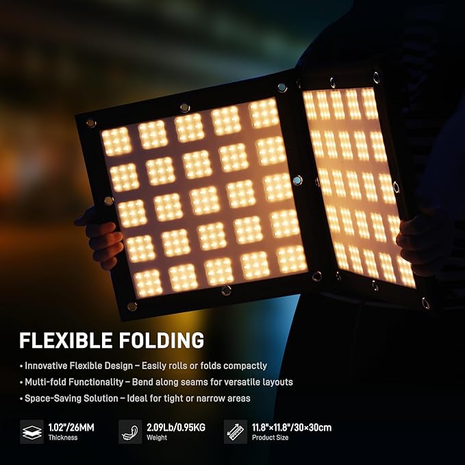 GVM 100W RGB Flexible Led Video Light, 2700K~6800K, Flexible Folding LED Panel Light, 12 Lighting FX with Soft Box, APP Control GVM Lighting for Photography