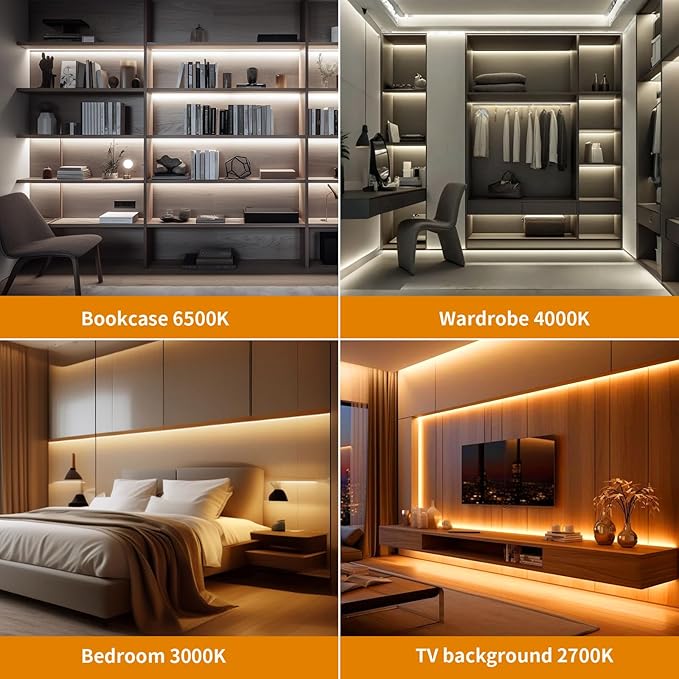 COB LED Strip Lights, 16.4ft DC 12V Tunable White 2700K- 6500K COB LED Strip Light Work with Alexa Google, RF Remote and App Control Sync Music LED Strip for Living Room, Shelf, Cabinet