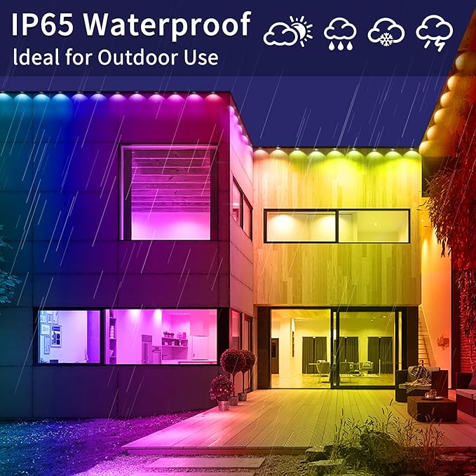 295ft permanent outdoor light, RGB Smart outdoor eave lights with APP & Remote Control,timed Music synchronisation IP67 waterproof LED eave light,suitable for party,Halloween,Christmas,rooftop,garden