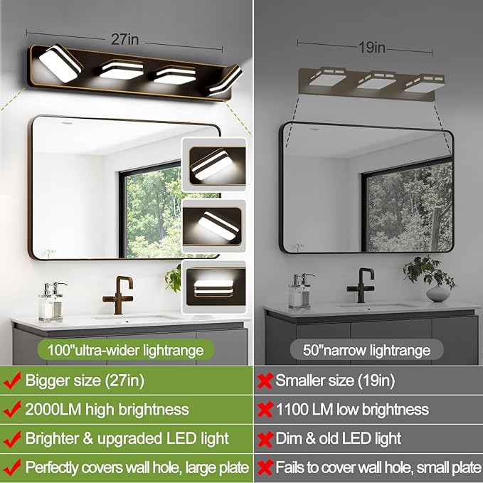 1600LM LED Modern Bathroom Vanity Light Fixtures, 360° Rotate Acrylic Brown and Gold Vanity Lights for Bathroom, Modern Wall Lighting Fixtures Over Mirror Kitchen Living (Natural White Light 5000K)
