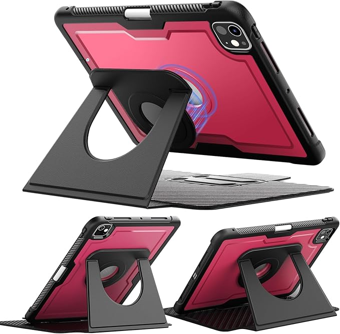 Miimall Leather Case for iPad Pro 13 Inch 2025/2024(M5/M4) with Pencil Holder, [Magnetic Back Cover] [Multi-Angle Landscape&Portrait Viewing] [360°Rotating Magnetic Stand] Non-Slip Folio Cover, Red