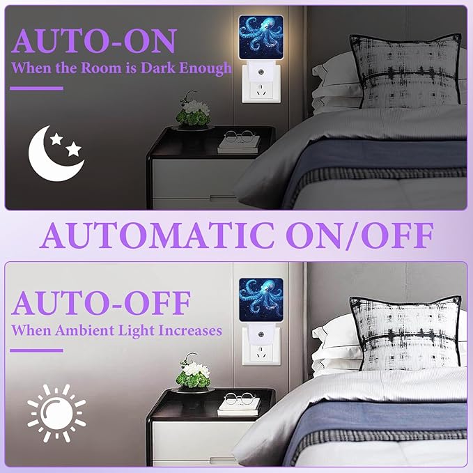 Blue Octopus Night Light,Sea Animals Night Lights Plug into Wall,Led Lamp for Stairway/Hallway/Bedroom 0.5W Nightlight Sleep Friendly