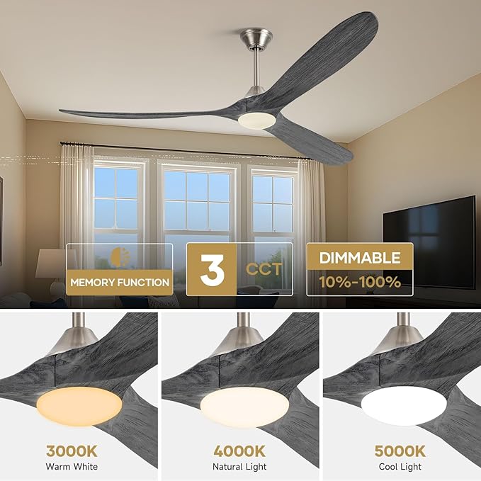 70" Outdoor Ceiling Fan with Light, Large Modern Alexa Smart Lighting & Ceiling Fans with App/Voice/Remote Control, 3 Wood Blade, Quiet Energy Efficient, for Indoor Exterior Patio Porch Bedroom Garage
