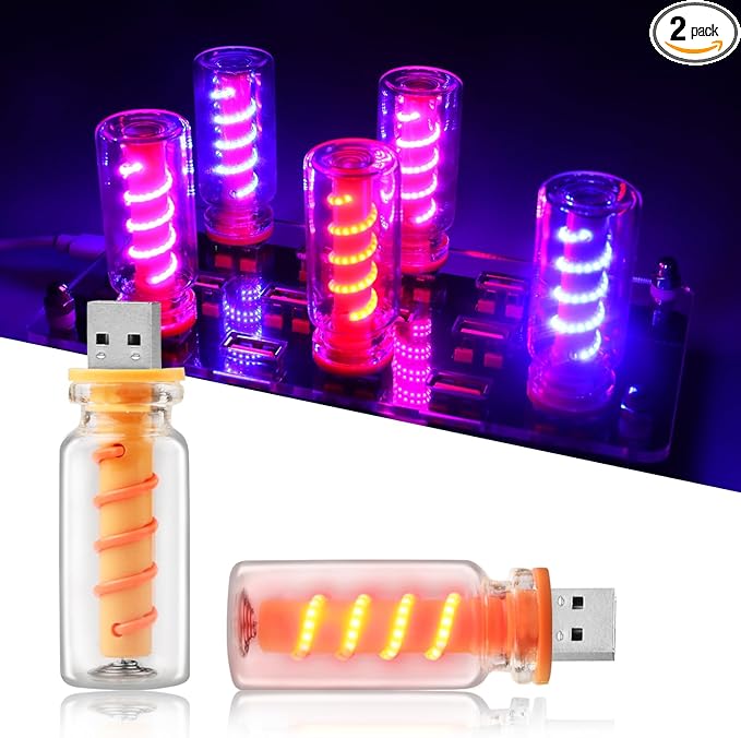 2PCS USB Lights for Car, Touch Adjustment Lights, Plug in USB Car Interior Ambient Light, Mini Spiral LED USB Night Light for Camping, Holiday Decoration, Party, Bedroom (Red)