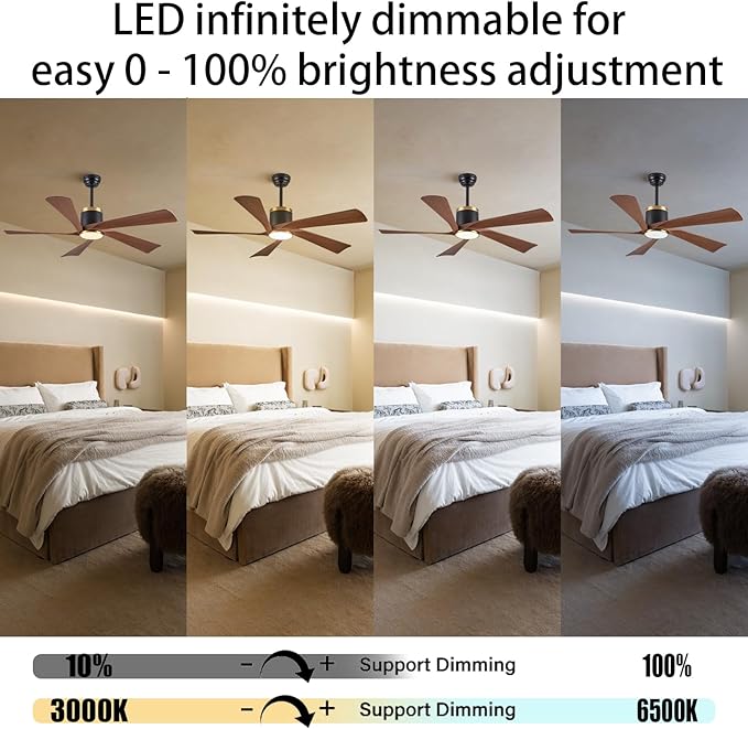 Ceiling Fans with Lights,52 inch Modern Ceiling fan with App and Remote Control,Reversible DC motor ceiling fans,3CCT,Dimmable, Noiseless,Ceiling Fan for Bedroom,Farmhouse,Indoor/Outdoor Use