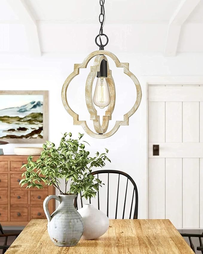 CALDION 2Pack Wood Pendant Lights Kitchen Island, Farmhouse Pendant Lighting Fixtures, Adjustable Height Hanging Pendant Lights for Foyer, Dining Room, Entryway