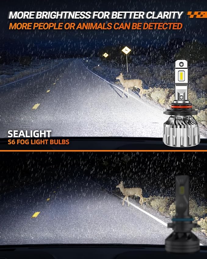 SEALIGHT H8/H9/H11 9005/HB3 Bulb Combo, 66,000LM Ultra-Bright 6500K 9005 H11 Bulbs with Cooling Fan, True Plug N Play, Non-polarity, Wider Vision Driving Fog Spot Light, Pack of 4