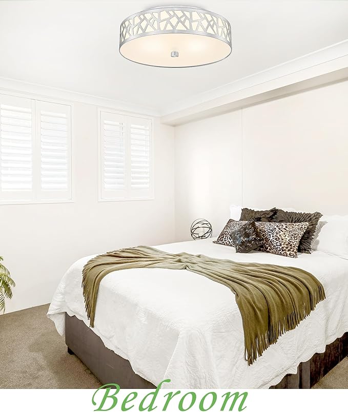 2-Light Flush Mount Ceiling Light,12 inch Modern Ceiling Light Fixture with Brushed Nickel Metal and Frosted Glass Shade for Hallway, Kitchen, Bedroom