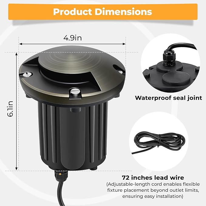 Gardencoin Brass Well Lights Outdoor 12V LED Low Voltage Landscape In Ground Light Waterproof Up Lighting Fixture, Bronze Accent Lighting Fixture Without MR16 Bulb, 4 Pack