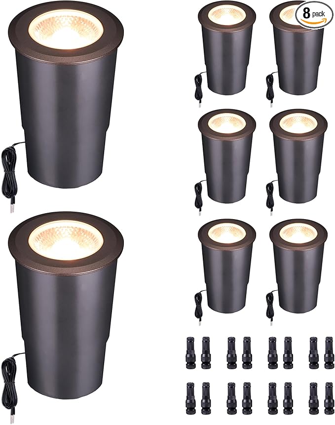 Low Voltage Well Lights for Landscaping - Outdoor IP67 12V LED Ground Light, 5 Color Temperature Selectable In-Ground Light, ORB Aluminum for Path House Backyard 9W 700LM 8 Pack