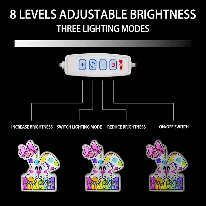 Allenjoy Spring Happy Easter Bunny Rabbit Night Light Up Box for Kids Gifts USB Powered Lamp Lightbox Bedroom Room Wall Art Table Desk Decorations Decor Sign