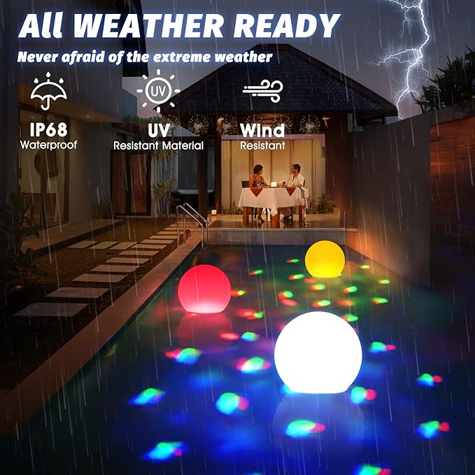 Floating Pool Lights, 6 Inch Light Up Pool Balls with Underwater Lights Show, Color Changing LED Pool Light That Float, IP68 Waterproof Floating Light for Pool, Party, Pond - 1pcs