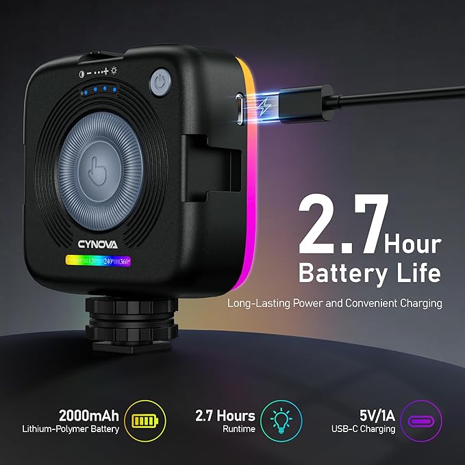 CYNOVA Magnetic RGB Video Light with Mini Desktop Tripod, Portable LED Camera Light 3000–9000K, 126 LEDs, Rechargeable Mini Panel for Vlogging, Live Streaming, Photography