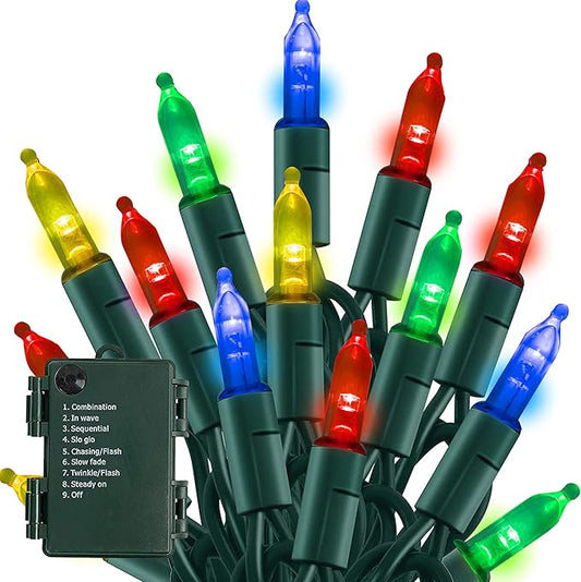 TW SHINE Battery Operated Christmas Lights, 50 LED 16FT Battery Operated String Lights with 8 Modes, Christmas Decorations for Outdoor Indoor Wedding Party Home Decor, Multi-Colored