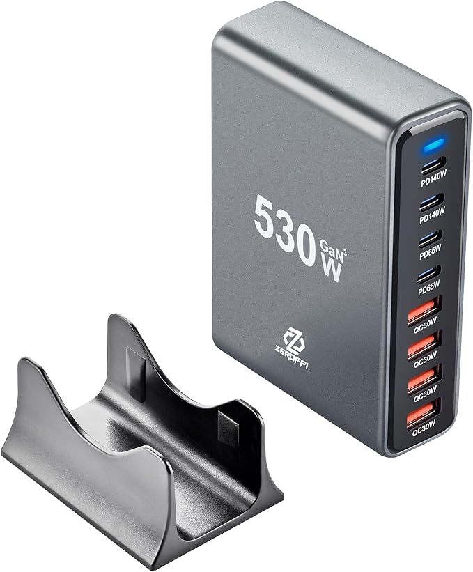 530W USB C Charging Station, 8-Port USB C Charger Block, PD 140W PD 65W QC 30W GaN Ⅲ Fast USB Charger for MacBook, Ipad, iPhone, Samsung