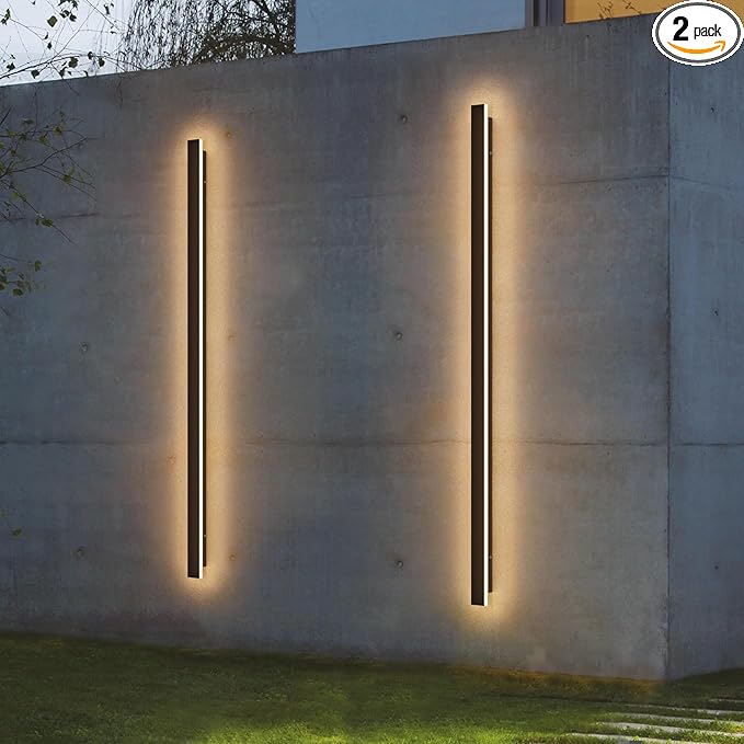 2 Pack 56.3inch Long Outdoor LED Wall Lights 45W Black 3000K Warm White Porch Lights Acrylic Waterproof IP65 Exterior Wall Light Fixtures for House Patio Porch Courtyard