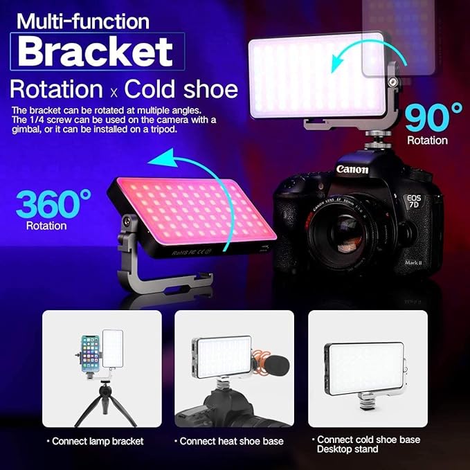 G2 Pocket RGB Camera Light,32Wh Built-in 4300mAh Rechargeable Battery 360°Full Color Gamut 9 Light Effects,2600-10000K LED Video Light Panel with Aluminum Alloy Body, Adjustable Tripod Stand