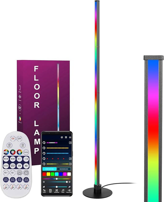 PMS 63 Inch LED Floor Lamp, Corner Mood Standing Lamp RGB Color Changing Light Dimmable Music Sync with APP & Remote Control for Living Room, Bedroom, Home Decoration