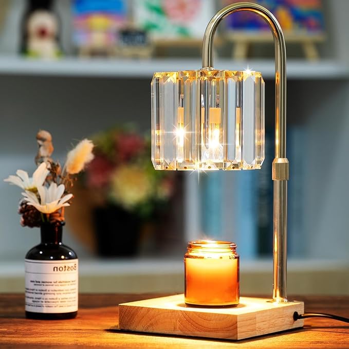 Candle Warmer Lamp with Timer, Dimmable Electric Candle Wamer Adjustable Height, Glass Modern Candles Melter Lamp, Gifts for Women Mom, Clear