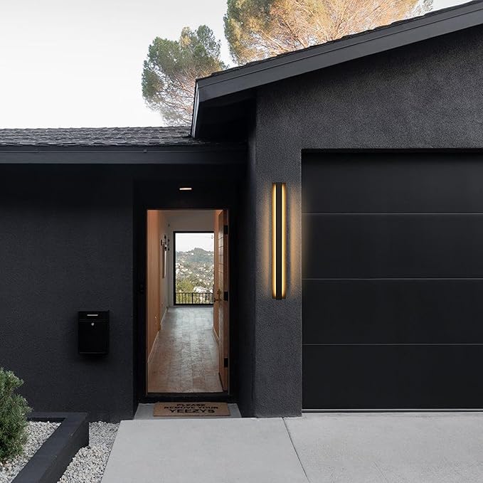 LamQee 39.4 Inch Long Outdoor Wall Lights Modern Exterior Lighting Fixtures, 3000K 30W LED Linear Outdoor Wall Sconce, Contemporary Matte Black Outside Wall Mount Lights for House Garage Porch Patio