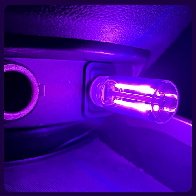 Retro Car Mood Lamps, Touch Control USB & Battery Lighted LED Car Interior Atmosphere Bulbs, Automotive Interface Charging Night Lights, Mini Portable Camping Lights Decorations (Purple, 1Pack)