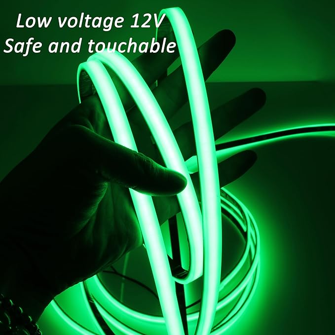 DC12V COB LED Strip Lights Green 480LEDs/m 16.4ft/5m Waterproof IP67 High Density LED Rope Lights for Outdoor Gardens Christmas Halloween DIY Decor