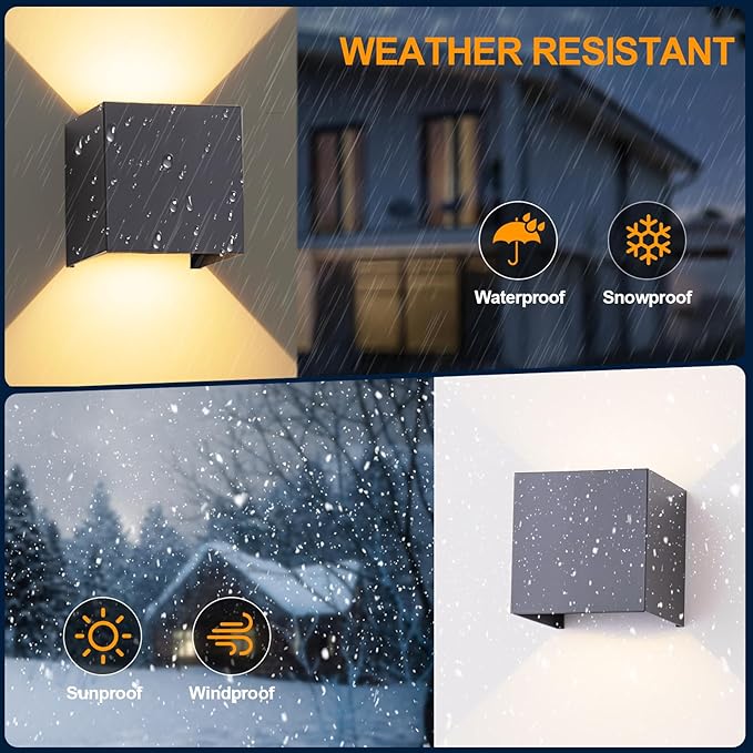 2 Pack LED Outdoor Wall Sconces Exterior/Interior,Modern Square Aluminum Wall Light Fixture Set,Variable Beam IP65 Waterproof Lights, 12W Warm Light 3000K Up and Down Wall Lighting Fixtures.