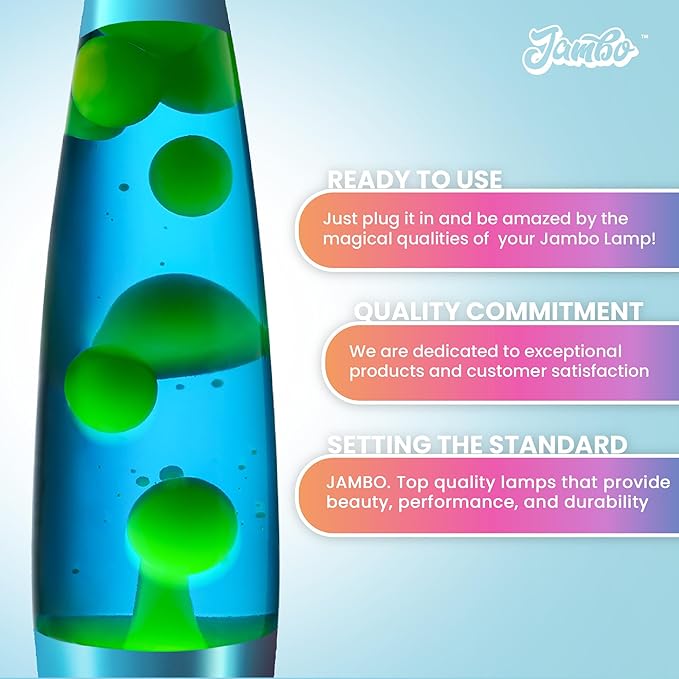 JAMBO 16" Beautiful Lamp- Blue with Yellow/Green Wax, Relaxing Liquid Light, Night Light Nightlight, Home Decor Living Room Office Bedroom Lamp for Adults Teens Kids, Magma Motion