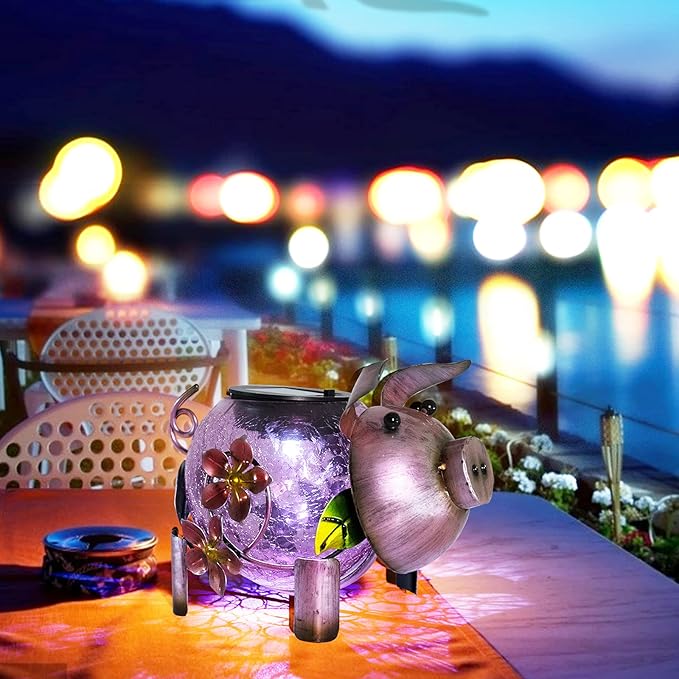 MUMTOP Solar Lantern - Outdoor Waterproof Lights, Pig Yard Decorations, Decorative Tabletop Ornaments for Garden Decor