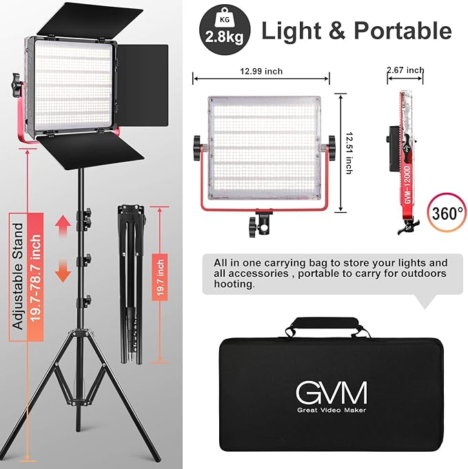 GVM RGB LED Video Light, 50W Video Lighting Kit with APP Control, 1200D Photography Lighting kit for YouTube Studio, 3 Packs Led Panel Light, 3200K-5600K, Aluminum Alloy Shell, CRI 97