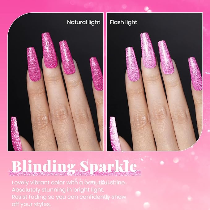 Beetles Glitter Gel Nail Polish - 15ML Hot Pink Reflective Diamond Color Soak Off Sparkle Gel UV Nail Lamp Nail Art Manicure Salon DIY at Home Gifts for Women
