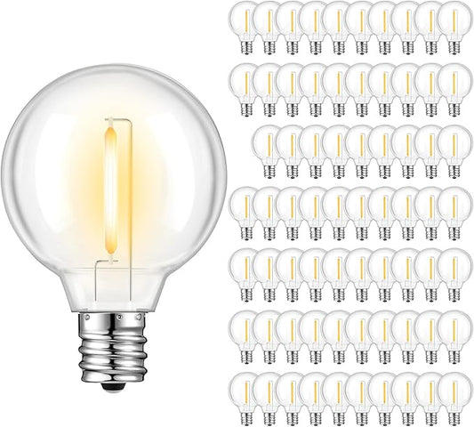 70 Pack G40 LED Replacement Bulbs, Shatterproof 1 Watt E12 LED Bulb for Outdoor Patio Garden Vintage String Lights, 2200K Warm White, Dimmable