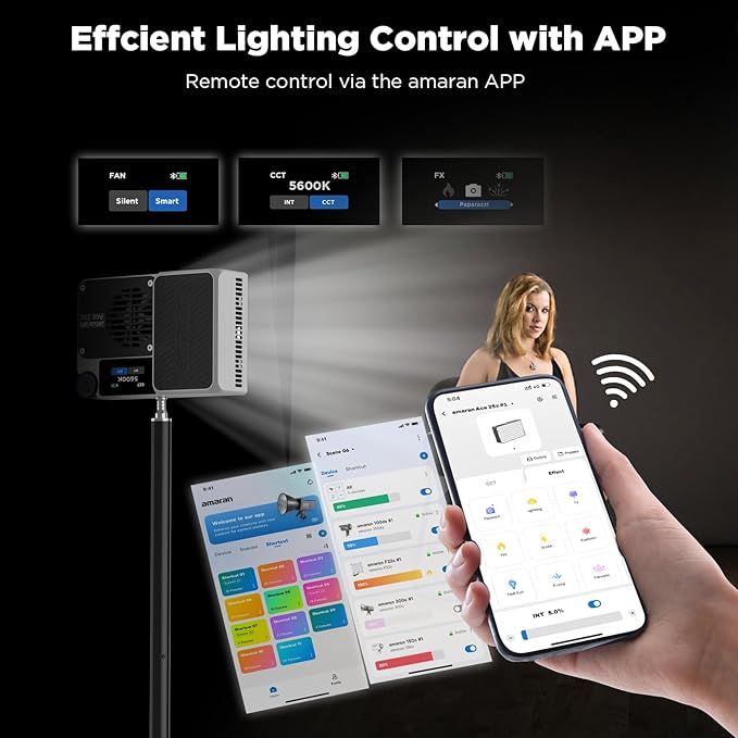 Amaran Ace 25x Pocket Bi-Color LED Light: Boost Mode Up to 32W, Bi-Color Mini Video Light (2,700-6,500K), 1,636 Lux@1m, 4,500mAh Battery with PD Fast Charging for Mobile Creators (Silver)