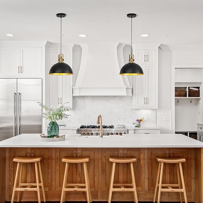 Black Pendant Lights Kitchen Island Industrial Pendant Light Fixtures Dome Kitchen Island Lights Modern Pendant Lighting for Bar Farmhouse Dining Room Bedroom Hallway（2 Packs）