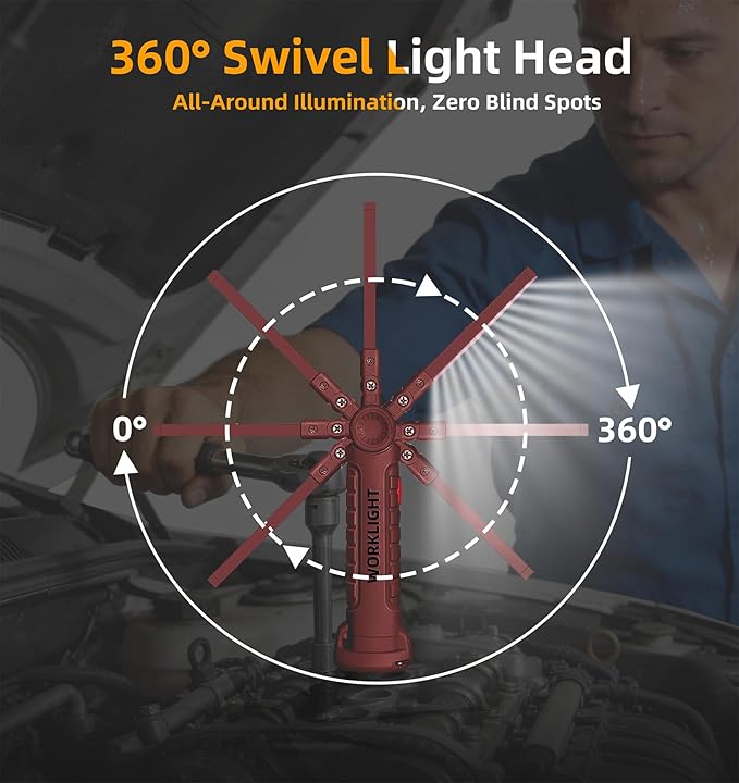 Rechargeable Work Light Flashlight, Easter Gifts for Men Him Dad Husband Mechanic Birthday Torch Grill Light Inspection Lamp with Magnetic Base Hook, 5 Modes 360° Rotate Car Emergency Repair 4 Pack