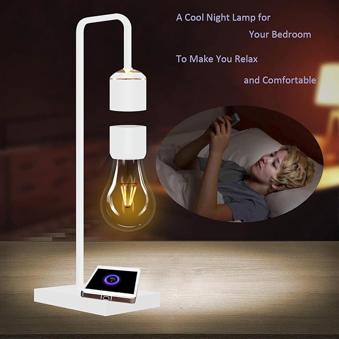 Magnetic Levitating Lamp with Wireless Charging Pad Levitating Bulb Lamp Levitation Light Bulb Floating Table Lamp Night Light for Bedrooms Desk Toys Office Decoration Christmas Gifts