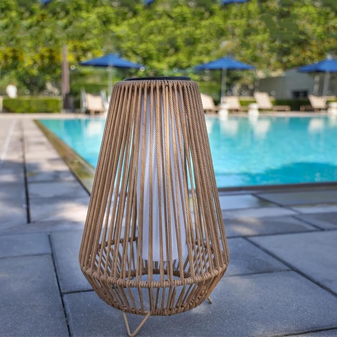 EcoGreen Rocket Floor LED Solar Rattan Lamp – 11.81 * 18.5 Inch Anti Rust Steel Frame with Weaving &Built-in Lights, Warm Glow, 8H Runtime, Solar-Powered Light for Garden & Patio – Single Pack/Large