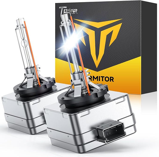 D1S Xenon HID Headlights Bulbs, 400% Enhanced Brightness, 6000K Cool White High/Low Beam, Replacement 66144 66140 85140 85415, IP68 with Metal Base, Plug and Play, Pack of 2
