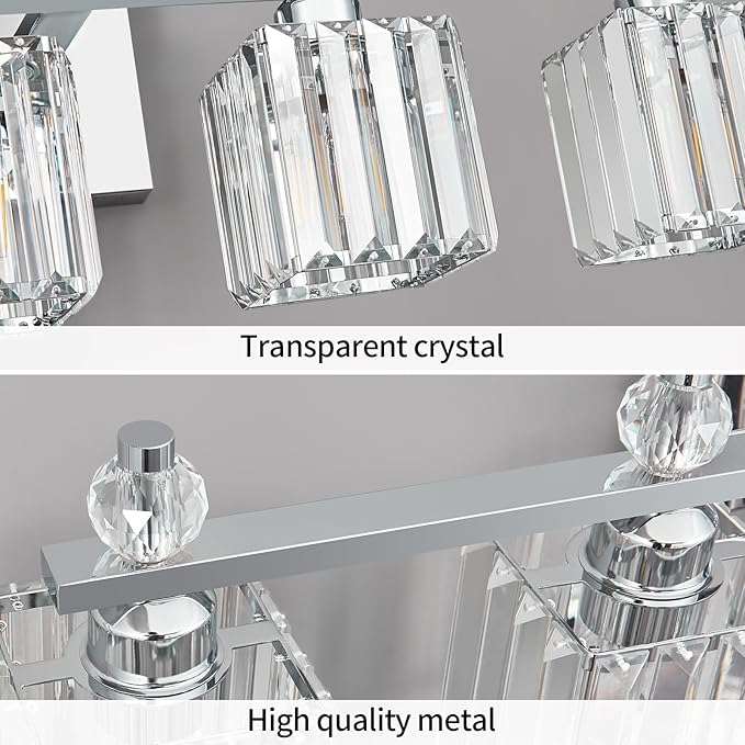 Vanity Lights 6-Light Modern Crystal Vanity Light Chrome Bathroom Light Fixtures Over Mirror Crystal Bathroom Vanity Lighting Fixtures