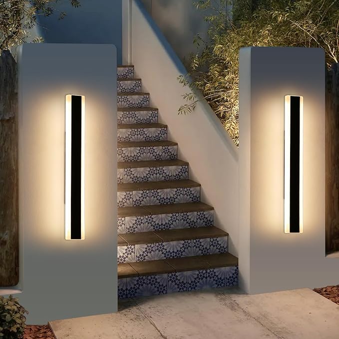 Mikeru 2pack 23.6inch Outdoor Wall Light Fixtures, 10%-100% Dimmable Outdoor Wall Lights Exterior Front Porch Light 3000-6000k Wall Mounted Led Lighting for Basement, Shop,Garage Lighting