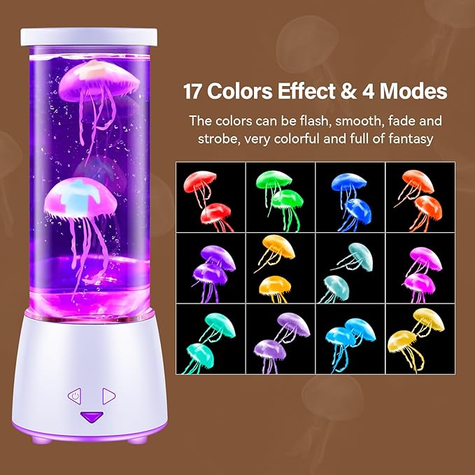 LED Jellyfish Tank Table Lamp with Remote Control, 17 Color Changing Night Light Aquarium Lamp Ambient Light for Living Room Bedroom Office, Christmas Holiday Birthday Gifts for Kids Adults Women Men