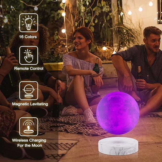 VGAzer Lunar Motion LED Levitating Moon Lamp, 3D Illusion Night Light with Remote Control, Dimmable 16 Colors Lights for Kids Adults (16 Color (Marble RB))